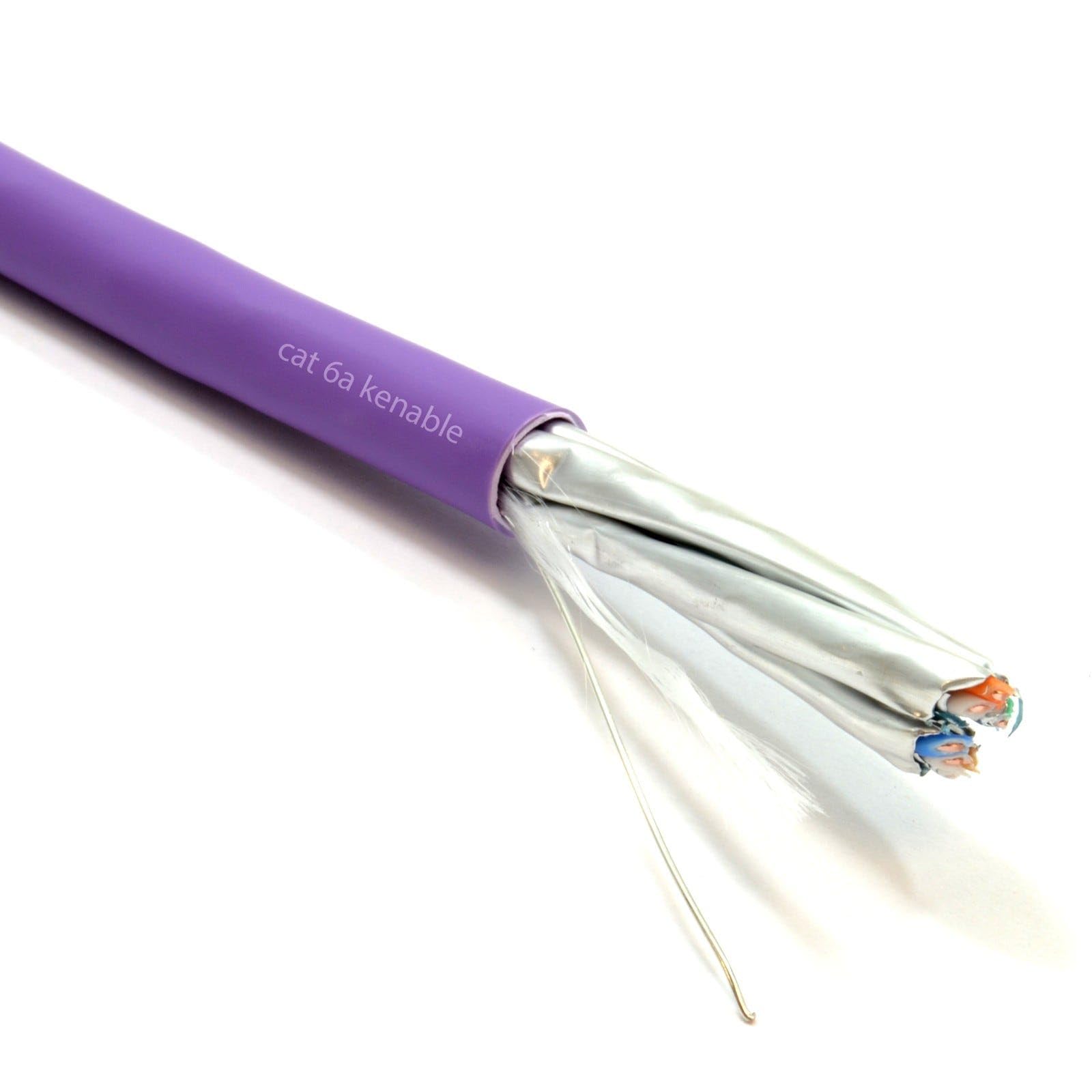 kenable Cable de Red Cat6A S/FTP Cobre Puro LSZH Libre de Humos 10 Gigabit Ethernet Bobina 100 m [100 metros/100m] Morado