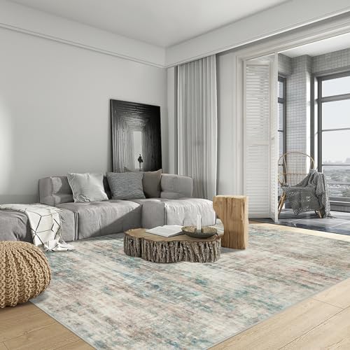 9x12 Area Rugs Washable Rug: Modern Abstract Living Room Rug Soft Anti-Skid Thin Carpet Indoor Floor Non-Shedding Carpets for Bedroom Dining Room Farmhouse Nursery Home Office Multi Color