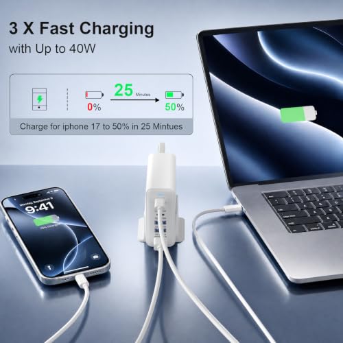 Image of 165W Charging Station, 6 Port Desktop Charger, 3 Ports 40W White