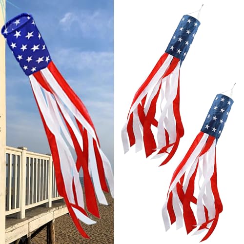 mdgfge 2 Pcs American Flag Windsock Stars and Stripes Red White Blue Decor for 4th of July Independence Day Patriotic Day Outdoor Hanging Decoration