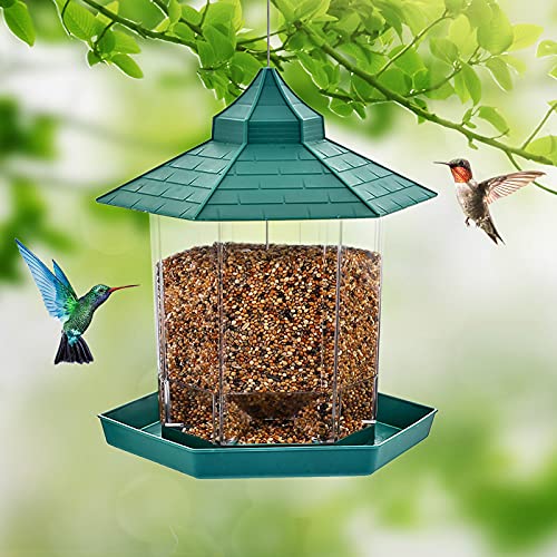 Kasachoy Mangeoire à oiseaux panoramique à suspendre pour oiseaux sauvages - Forme hexagonale avec toit - Pour décoration de jardin (vert) Cover