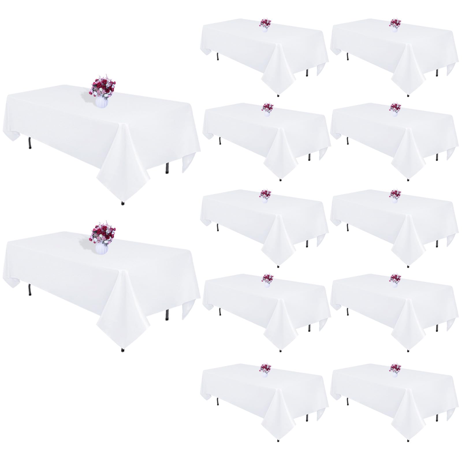 Lot de 12 nappes rectangulaires Blanches de 152,4 x 259,1 cm pour Tables rectangulaires de 1,8 m en Tissu Polyester Infroissable Lavable pour fête de Mariage