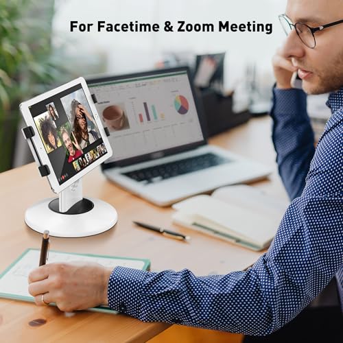 Image of AboveTEK Retail Kiosk iPad Stand, 360 Rotating Commercial POS Tablet Stand, Fits 6 inch-13 inch (Screens) iPad mini Pro-Business Swivel Tablet Holder, for Store Office Reception Kitchen Desktop (White)
