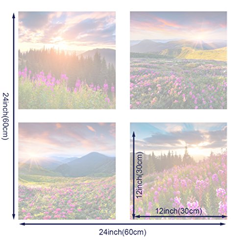 Noah Art-Modern Landscape Art Print Posters, Sun Light Over Mountains Wall Art Pictures Of Flowers On Canvas Print, 4 Piece Sunrise Canvas Art Ready To Hang Outdoor Wall Art For Bathroom Wall Decor #TOP3