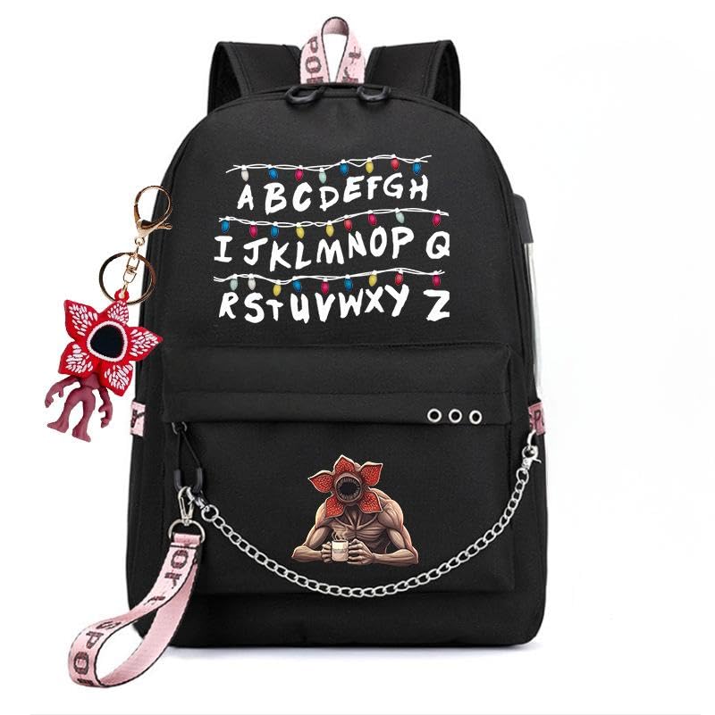 FFNXKLDZSW Backpack with Demogorgon Keychain Anime Cosplay Laptop Backpack for Women Durable Travel Daypack