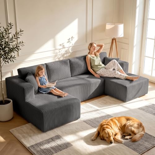Image of 130 inch Boneless Couch U-Shaped Sectional Sofa, Grey