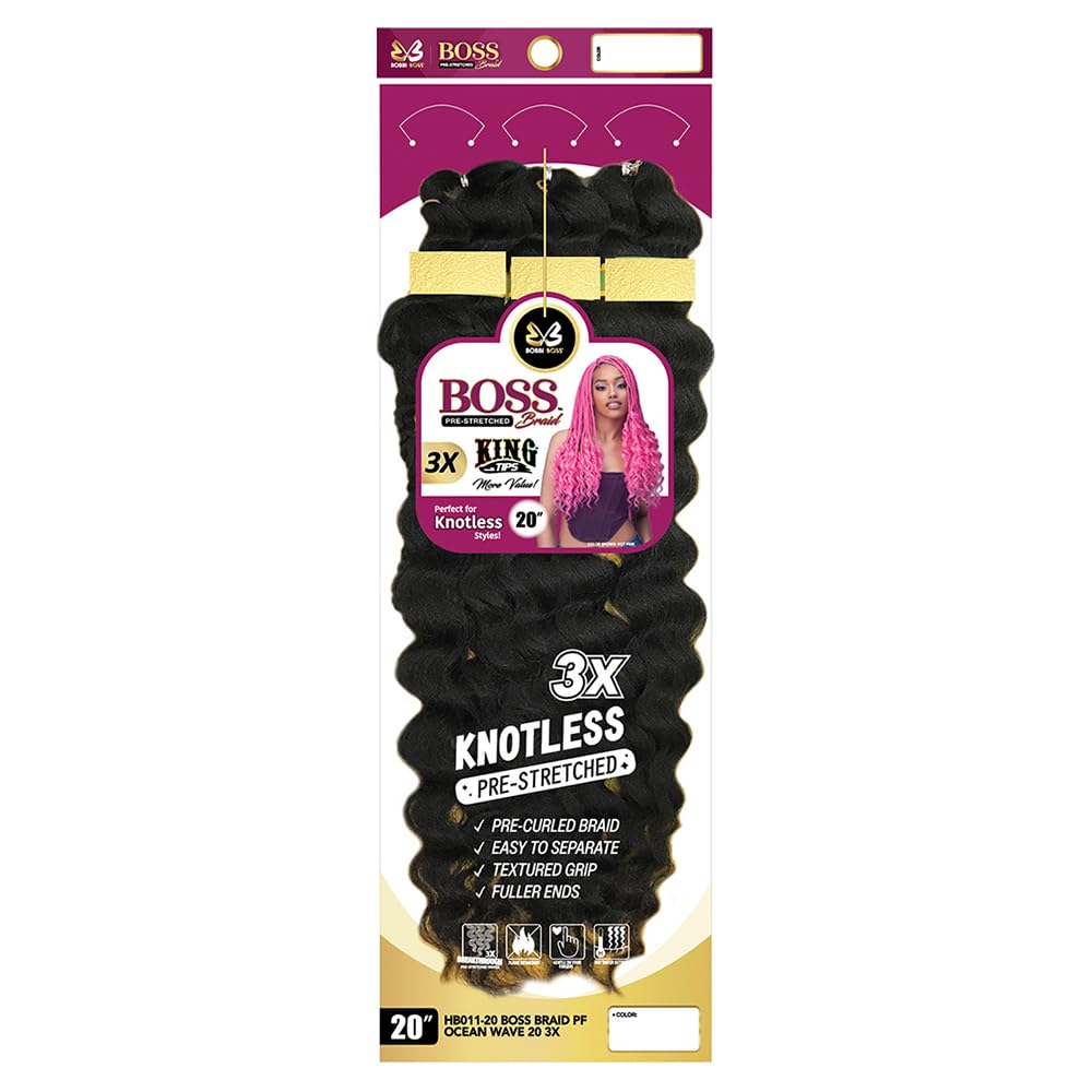 BOBBI BOSS Pre-Feathered Braid 3X OCEAN WAVE 20" (1-Pack, 1B Off Black) 1-Pack 1B Off Black