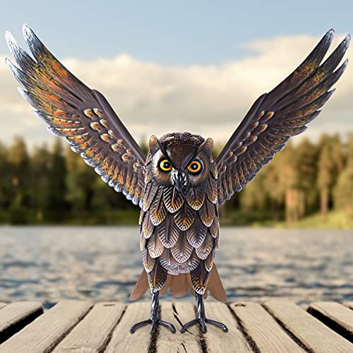 Natelf Garden Owl Sculptures & Statues, Standing Metal Bird Yard Art Sculpture For Patio Backyard Pond Outdoor Decorations Multicolor #TOP1