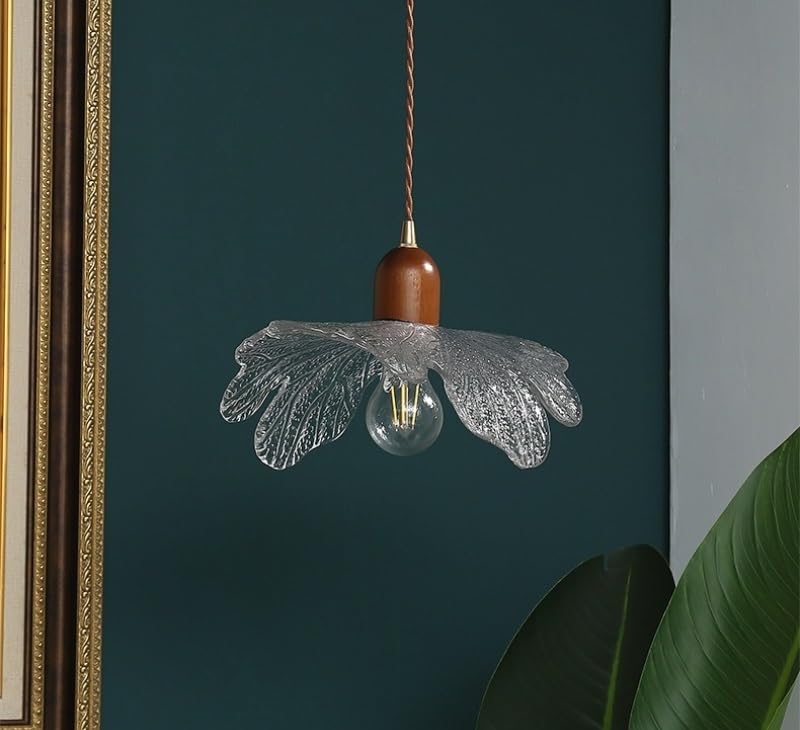 Vintage lampy wiszące LED do salonu, sypialni, szklane liście, lampa wisząca (26 cm)