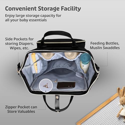 Image of LuvLap Lily Multifunctional Waterproof Diaper Bag for Mothers for Travel, Mother Travelling Bag, Backpack Cum Tote bag for Mothers, 24L Large storage capacity with 15 pockets (Black)