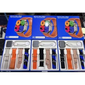 Relógio Smartwatch K9 Pro Ultra 4 série 10 Ultra Prata laranja, com 4 pulseiras