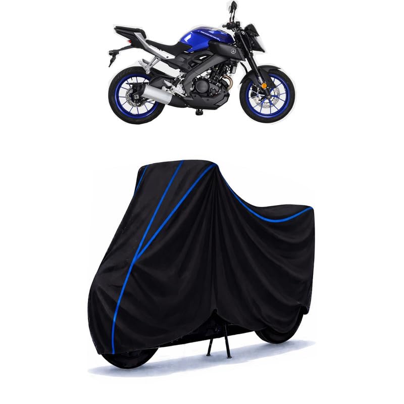 Image of Xabre 150 Bike Cover Water Resistant Universal Motorcycle Rain | Heavy Duty UV Protection, Dust, Scratch Indoor Outdoor All Weather with Black Blue Piping Elastic