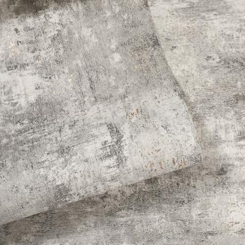Trafagala Charcoal Grey Wallpaper for Living Room, Bedroom, Fireplace Concrete Wallpaper- Decorative Luxury Wall Paper with Distressed Pattern, Textured Finish & Metallic Detailing