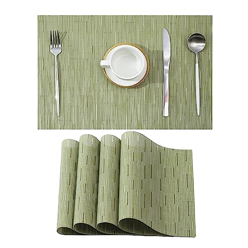 Leetaltree Lot de 4 sets de table vert pois – Sets de table résistants à la chaleur, antidérapants pour table de salle à manger, lavables et durables en vinyle PVC...