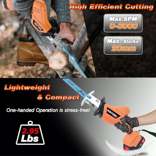 Image of Reciprocating Saw, Cordless, Electric Reciprocating Saw with 2 Batteries, Includeds 8 Blades Kit, Tool-free Blade Change, Variable Speed, Multi-Purpose, For DIY Wood Metal PVC Cutting (Orange)