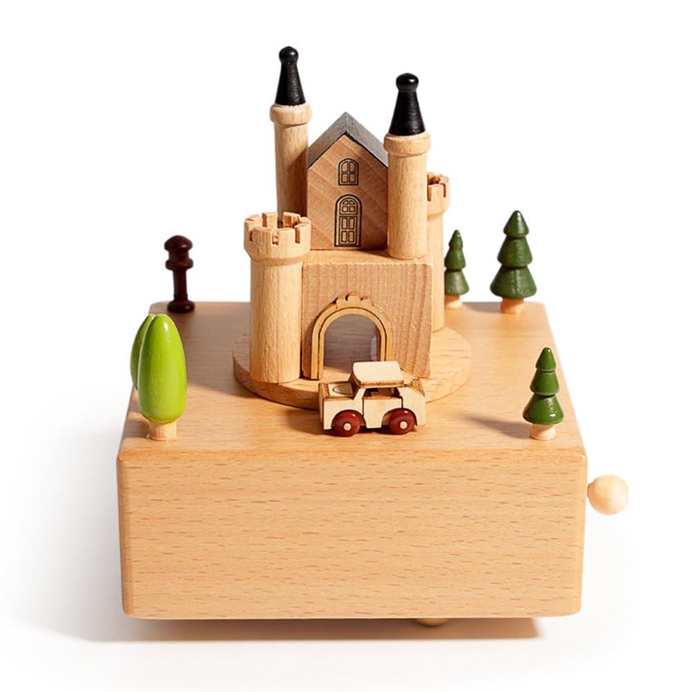 Caja Musical con Castillo de Cuento de Hadas de Madera y Escenario con Mini Coche