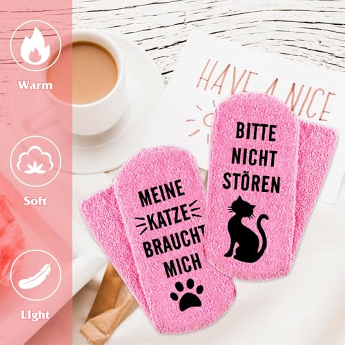 Katzen Socken Geschenke für Tierliebhaber, Flauschige Socken, Lustige Geschenke für Katzenliebhaber, Rutschfeste Coral Fleece Socken für Damen, Flauschige Katzen Socken, Geschenke für Frauen Männer