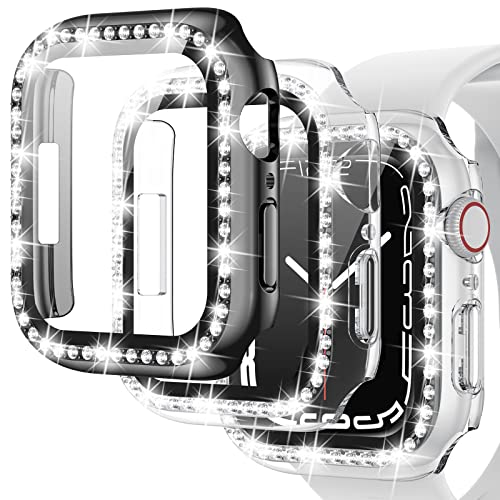 Goton Bling Screen Protector Case for Apple Watch Series 7 41mm, Women Glitter Full Protective Clear Hard PC Cover Compatible with iWatch Series 7 41 mm Accessories, Clear+Black