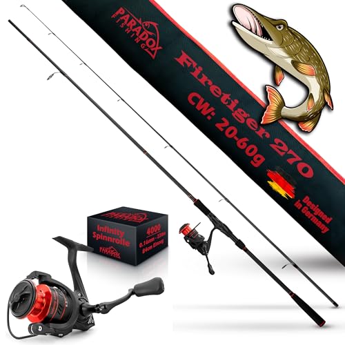 Paradox Fishing Firetiger Spinnrute mit Rolle I 2 7m 20-60g mit 4000 Rolle I Spinnruten perfekt für Hecht Rute - Angelrute Hecht Hechtrute