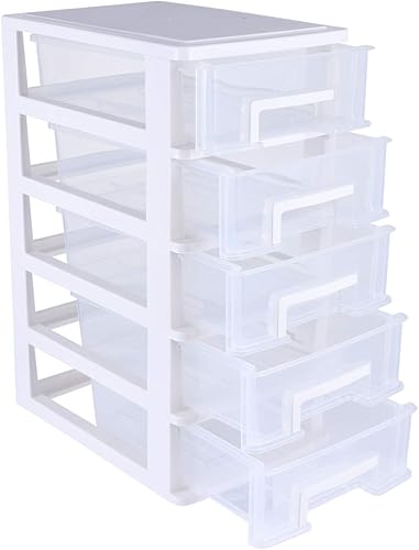 SAFIGLE Mini organizador de cajones de plástico 5 cajones contenedores de almacenamiento de plástico con cajones pequeños cajones de plástico para