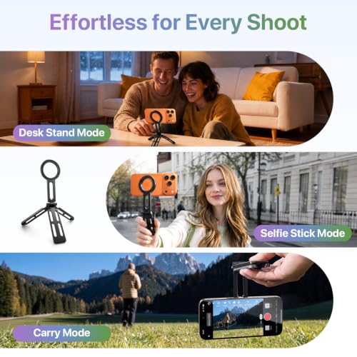 Image of Moman Creator Selfie Monitor Kit with Magnetic Desktop Stand for iPhone | Rear-camera preview creator kit with dual-sided magnetic desk stand for live streams, cooking demos, selfies and vlogs