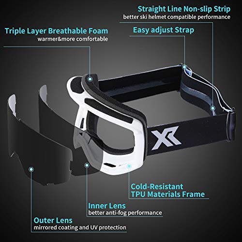 XR Ski Snowboard Goggles Anti Fog UV Protection Snow Goggles for Men Women Youth(Gray)