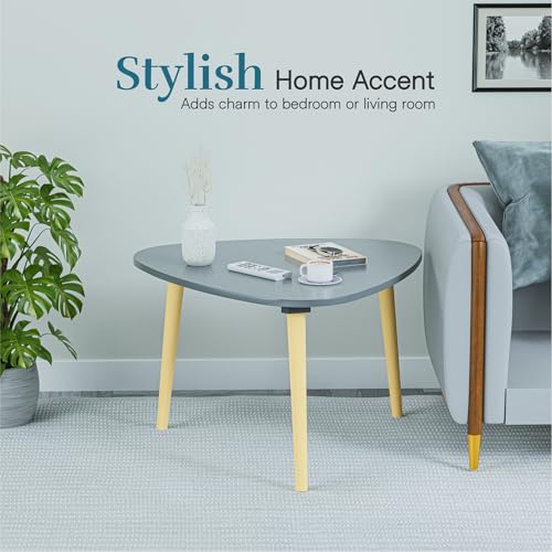 Image of Kuber Industries 21 Inch Oval Shape Bed Side Tables for Bedroom, Balcony and Sofa | Corner Stool for Living Room | Tea and Coffee End Table Night Stand | Wooden Stools for Home and Office | Grey
