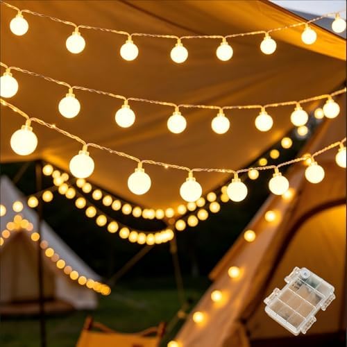 Etopgo Lichterkette Außen Batterie, 6M 40 LED Globe Lichterkette mit Batterie Innen, Lichterketten Kugel warmweiß mit Timer IP65 Wasserdicht für Weihnachten, Schlafzimmer, Hochzeit