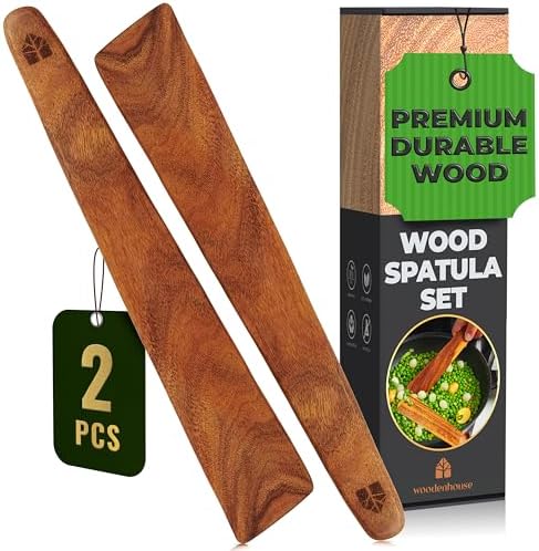 Wooden Spatula for Cast Iron - Set of 2 Non-Scratch, Non-Stick 12...