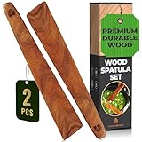Wooden Spatula for Cooking – 12 Inch Teak Spatula Turner & Flipper for Cast Iron, Flat Egg & Pancake Scraper – Set of 2 Utensils by Woodenhouse