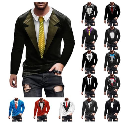 Tuxedo T-Shirts for Mens 3D-Print Long Sleeve Suit & Tie Fake Bow Tie Novelty Graphic Hip Pop Street Style Tops2