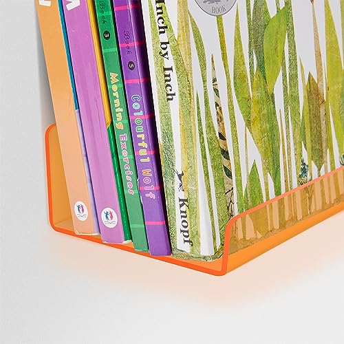 Image of upsimples 4 Pcs 15 inch Acrylic Shelves for Wall Decor and Display, Orange | Cute Floating Shelf for Perfume, Skincare, Nail Polish, Wall Organizer for Bedroom, Living Room, Playroom, Room Decor