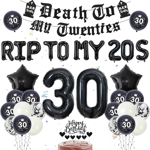 Rip Twenties Décoration d'anniversaire 30 ans – 56 pièces ballon Death To My Twenties Bannière Chiffres 30