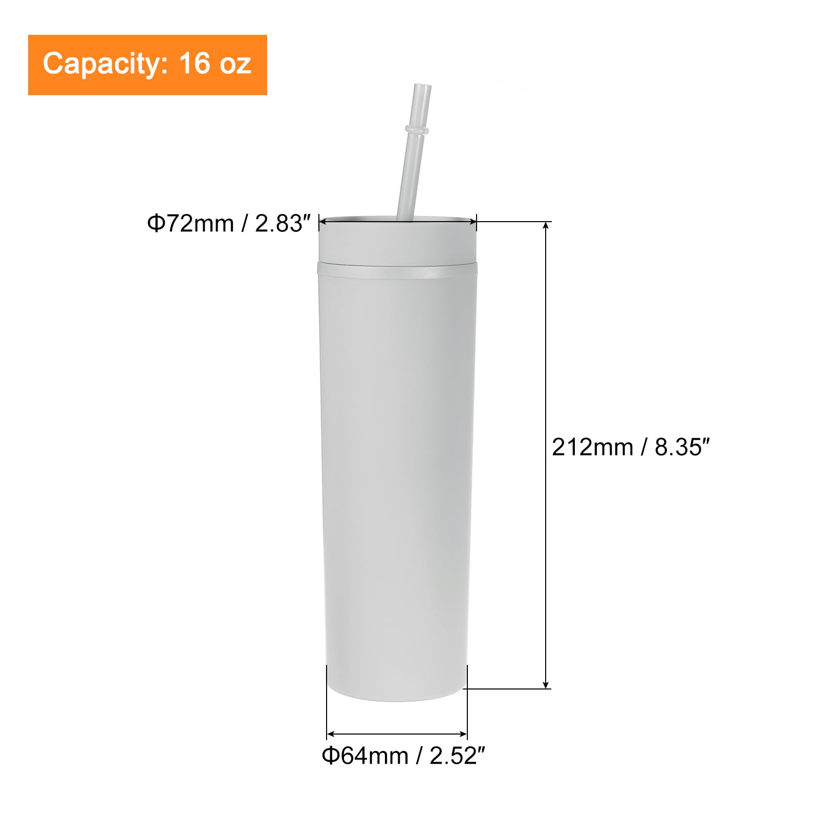 Uxcell Skinny Tumbler with Lids and Straws, 16Oz Matte Gray Skinny Tumbler Bulk, Reusable Pastel Acrylic Tumbler - Image 2