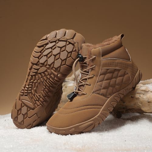 Image of Hike Winter Footwear Barefoot Boots Mens Womens, Waterproof Winter Snow Boots, Warm Ankle Booties, Wide Toe Barefoot Hiking Boots, Non-Slip Zero Drop Sole Hike Shoes for Hiking Walking Outdoor