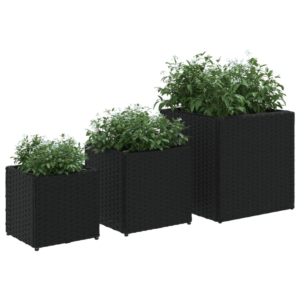 Rantry Pflanzgefäße für den Garten, 3 Stück, schwarz, aus Polyrattan, Pflanzgefäß für den Außenbereich, Gitter-Pflanzgefäß für den Garten