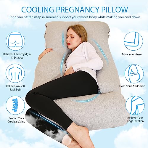 Chilling Home Pregnancy Pillow, Full Body Maternity Pillow for Pregnant Women, 63 inch Comfort U Shaped Pillow with Removable Washable Cover Cooling Jersey - Grey - Thumbnail 3