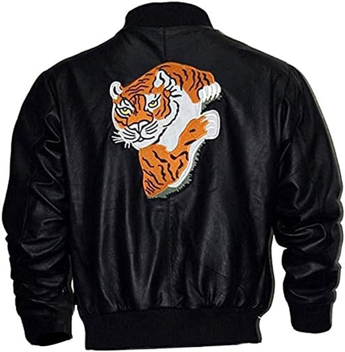 Rocky Balboa Tiger Leather Jacket For Men Black Bomber Style Jacket