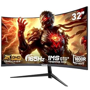 32-inch PC Screen,2K QHD(2560×1440P),165Hz Curved Gaming Monitor, 1ms，FreeSync, 98% sRGB，178° Wide Viewing Angle，DisplayPort、HDMI, Wall Mount Compatible 100 * 100MM Wall – Black