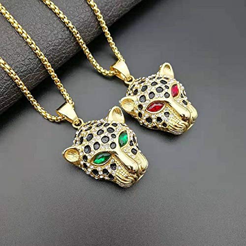 Iced Out Leopard Head Necklace for Men, Stainless Steel Nordic Viking Leopard Animal Necklace Hip Hop Leopard Head Pendant Necklace for Men4