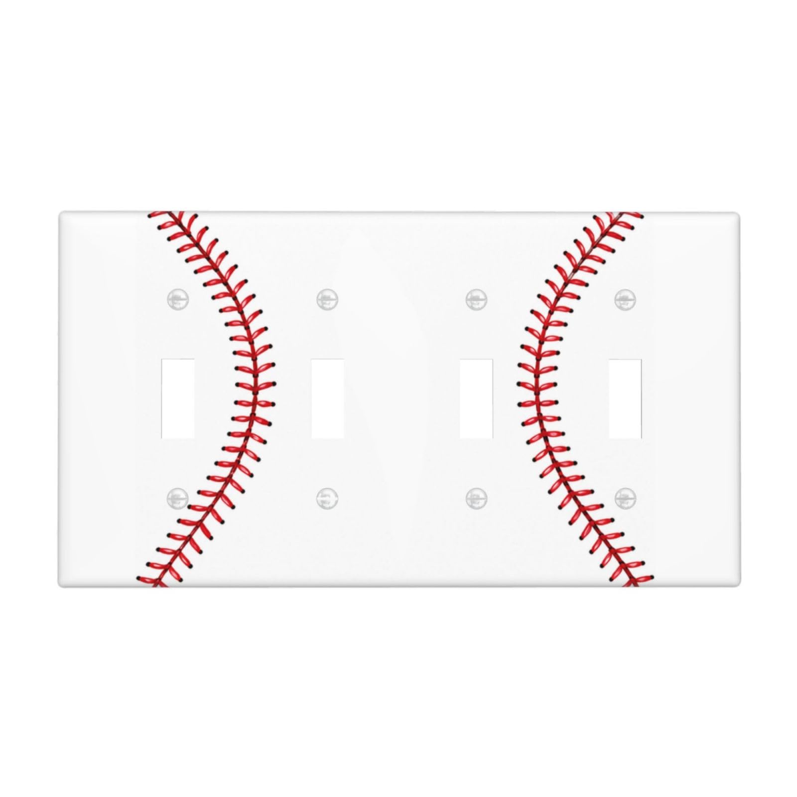 Xuejiaku Decorative Quad Toggle Wall Plate Baseball Stitches 4 Gang Light Switch Covers Minimalist Red Baseball Print 4 Hole Electrical Outlet Covers Faceplate for Boys Room Sports Decor