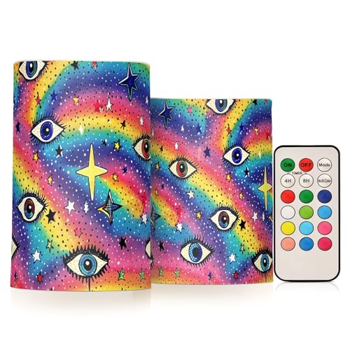 Wudan Evil Eyes and Stars on Rainbow Led Flameless Candles Outdoor Flameless Led Tea Lights Candles Led for Bathroom Spa Decor