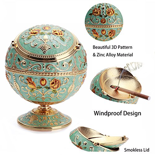 K COOL Windproof Ashtray with Lid Metal Portable Cigarettes Ashtray for Outdoors Indoors Hand Stamped Pattern Smoking Ashtray Fancy Gift for Men Women(Jade Green) ¡ K COOL Windproof Ashtray with Lid Metal Portable Cigarettes Ashtray for Outdoors Indoors Hand Stamped Pattern Smoking Ashtray Fancy Gift for Men Women(Jade Green) ¡