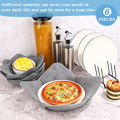 6 Pieces Microwave Safe Holder Multipurpose Hot Heat Resistant Plate Holder Polyester Potholder Protector For Heat Soup, Food, Meals (Gray) #TOP6