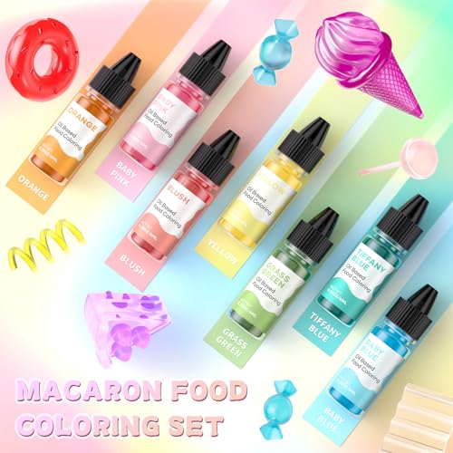 Image of Cherrysea Oil Based Food Coloring for Chocolate Macaron Oil Edible Food Dye Set for Halloween Baking Royal Icing Cookie Supplies Gluten Free 7x6ml Food Grade Food Color Kit, 0.25 Fl. Oz /Bottles