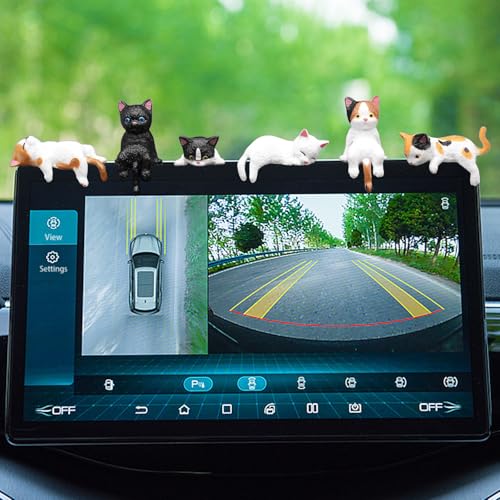 5 Pcs Cat Car Interior Accessories Dashboard Decorations, Cute Car Dash Decor Rearview Mirror Ornament for Women Girl, Cat Lovers
