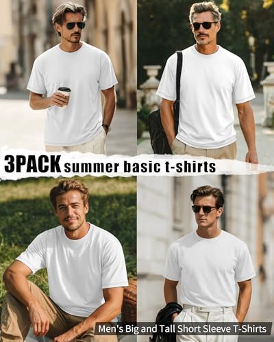 Image of Neer 3 Pack Big and Tall T-Shirts for Men L-7xl Tops | Large Casual Stretch Workout Tees, Short Sleeve Crewneck Oversized Shirts, Classic Summer Outfits, Comfy Basic Loose Clothes