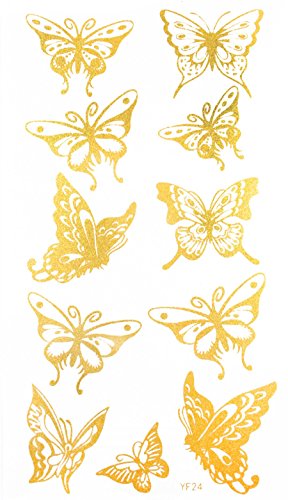 Latest hot selling and fashionable tattoo sticker product dimension 6.69x3.74 different beautiful butterflies Golden gold realistic temporary tattoo stickers by InterRookie