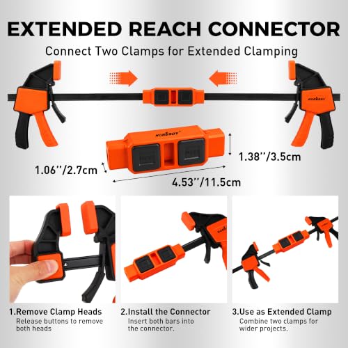 Image of HORUSDY 8-Pack Bar Clamps for Woodworking, 12 inch and 6 inch Bar Clamps with 2-Piece Clamp Connectors, Quick-Release Wood Clamps with 150 LBS Load Limit, Trigger Clamp Set