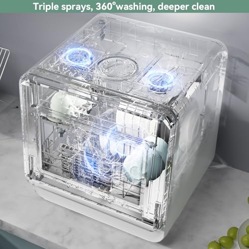 Image of Hermitlux Countertop Dishwasher, Energy Star Portable Dishwashers Mini with 5 Place Settings, 8 Washing Programs & Color Screen, 5-Liter Built-in Water Tank for Apartments & RVs, No Hookup Needed